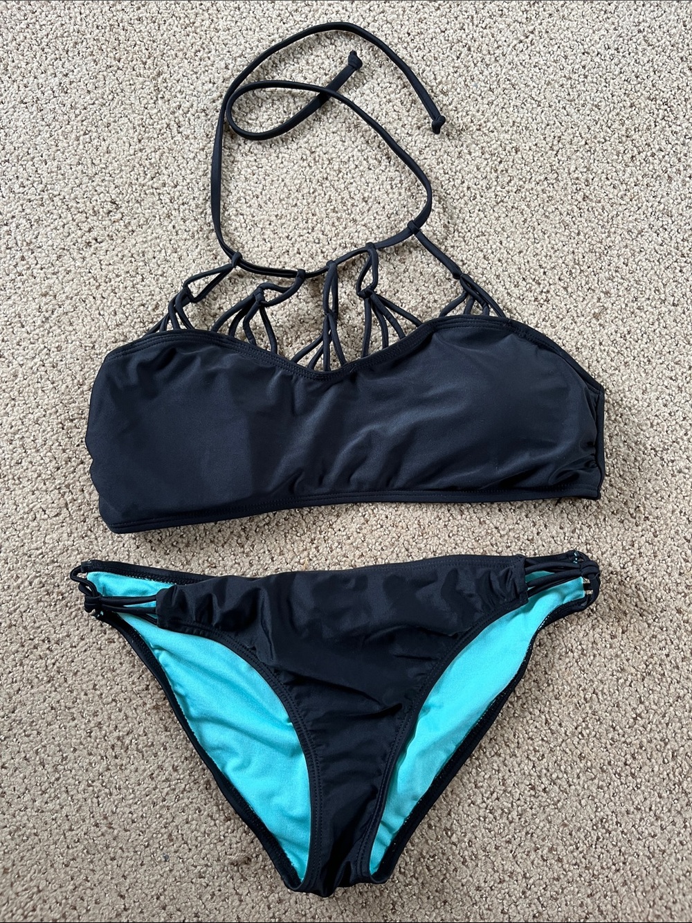 YMI Black Strappy Halter Bikini Set